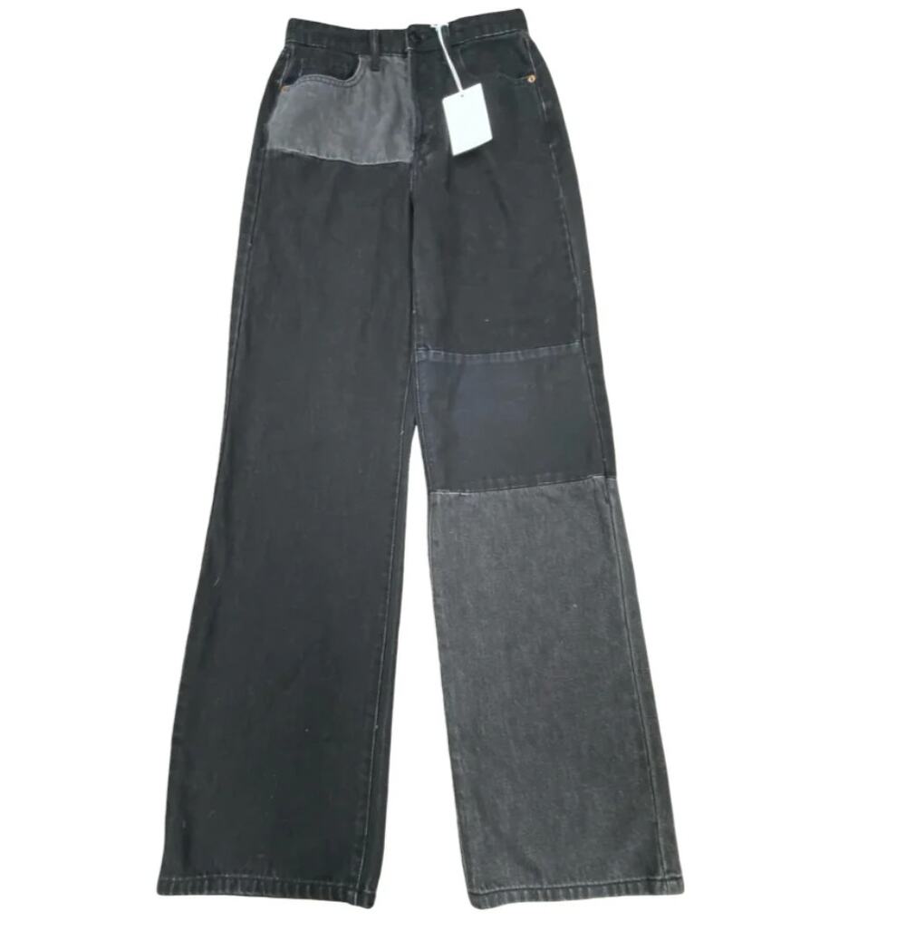 Cello High-Waist Wide Leg Patchwork Jeans Black XS NWT